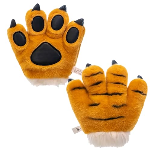 Tiger Paw Gloves, 1 Pair 25cm Plush Simulation Tiger Paw Glove for Adults Kids Halloween Cosplay Costume