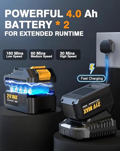 Image of SOARFLY Cordless Leaf Blower with 2x4.0Ah Battery & Charger, 21V 28000RPM High-Power Motor, LCD Display, 3-Speed Modes, Lightweight Battery Powered for Lawn Care, Yard, Leaves, Dust & Snow