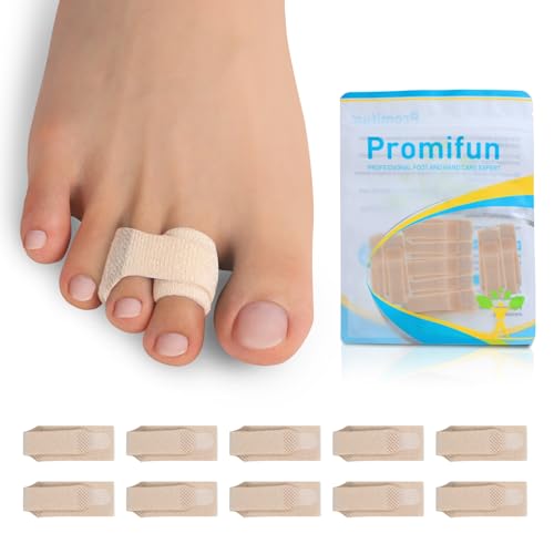 Promifun Férula correctora para dedos en martillo   10 tiras para dedos rotos, separador ortopédico, almohadillas para dedos torcidos, alineación de juanetes (marrón, S)