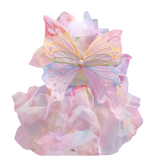 Dog Princess Dresses for Small Dogs Lolita Clothes Butterfly Costume Pet Girl Cute Coat Outfits Summer Costumes Puppy Handmade Skirt Cat Spring (L,Rainbow Faery)