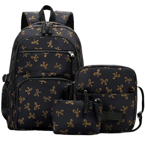 Image of Coquette Bow Backpack - Cute Kawaii Backpack Set Aesthetic Daypack Bow Rucksack (A04 Bow Black)