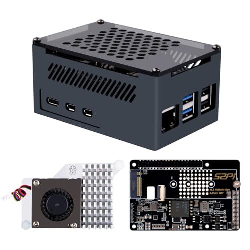 GeeekPi P33 M.2 NVME M-Key PoE+ Hat with Official Pi 5 Active Cooler and Aluminum Case for Raspberry...