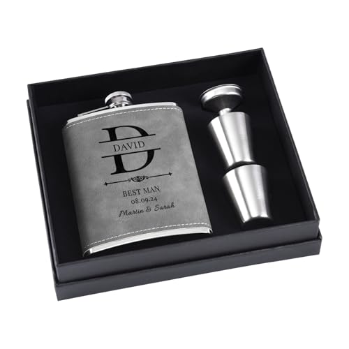 Petaca Personalizada para el Mejor Testigo, 8 oz - Petaca de Acero Inoxidable Grabada para los Padrinos de Novio - Regalo para Bodas y Fiestas (Gris)