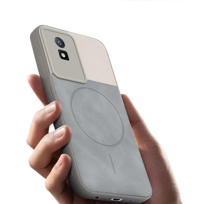 Image of Bintage case Macc-Safe Design Hard Light Weight Back Case | Soft Border Camera Protect | Dual PU Leather Finish Back Cover Compatible for Vivo Y02 / Vivo Y02T - White & Grey