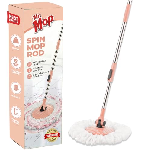 Image of Mr.Mop 360 Spin Universal Peach Stick Rod with 2 Microfibre White Refills - Magical Extendable Handle Pocha for Floor Cleaning
