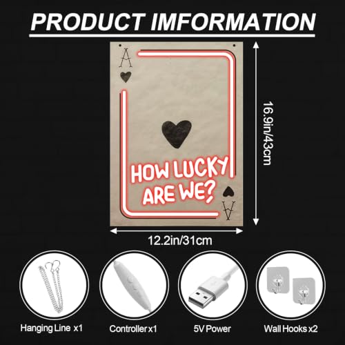 Image of Ace of Heart Neon Sign, How Lucky Are We LED Light, Gift for Lover