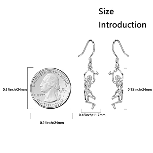 Skeleton Earrings S925 Sterling Silver Skull Earrings Halloween Party Dance Skeleton Dangle Earrings Anime Hip Hop Scary Halloween Jewellery for Women3
