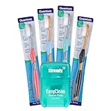 Euro-Tech Extra Soft Toothbrush, Soft Ultra Fine Feathered Bristles Toothbrush with Soft Slim Handle Grip and Thumb Rest for Adults, 4-Pack with Xtrendy Bonus Floss