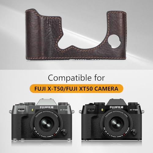 MUZIRI KINOKOO Fuji XT50 Case, Genuine Leather Protective Half Case Compatible for Fujifilm X-T50 Fuji XT50 Camera - Image 2