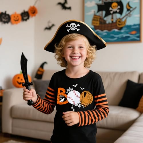 Halloween Shirts for Kids Pumpkin Boo Dinosaur Truck Boys Girls Tshirt Stripe Long Sleeve Tees Tops 2-7 Years3