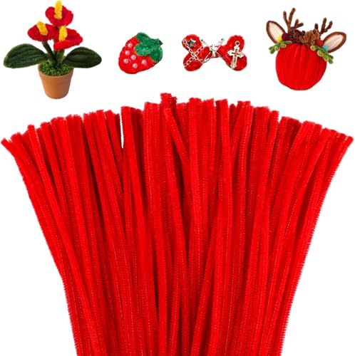 Image of Pipe Cleaners Craft, Pipe Cleaners Chenille Stem Fuzzy Sticks Craft Supplies for flowers making, Home DIY (Red, 200pc)