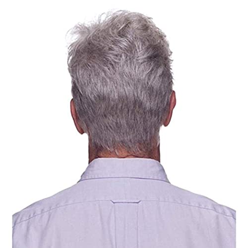 AIYLMZ Short White Ombre Wigs for Older Men Hair Toupee for Men Natural Side Part Synthetic Wigs Men's Hairpieces White Seniors Wigs (Gray) - Image 2
