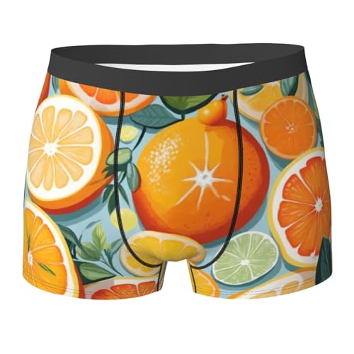IAEXUOQC Calzoncillos tipo bóxer para hombre con estampado de frutas cítricas, elásticos, suaves, de ajuste clásico, tecnología que absorbe la humedad, Negro, S-XXL