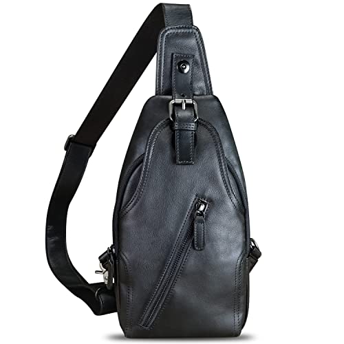 Genuine Leather Sling Bag Multifunction Crossbody Hiking Fanny Daypack Vintage Chest Shoulder Backpack Motorcycle Purse (Darkgray)2
