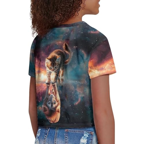 Image of Kids T Shirt Short Sleeve Crop Tops for Girls Summer Clothes Pullover Tees Shirt 5-14