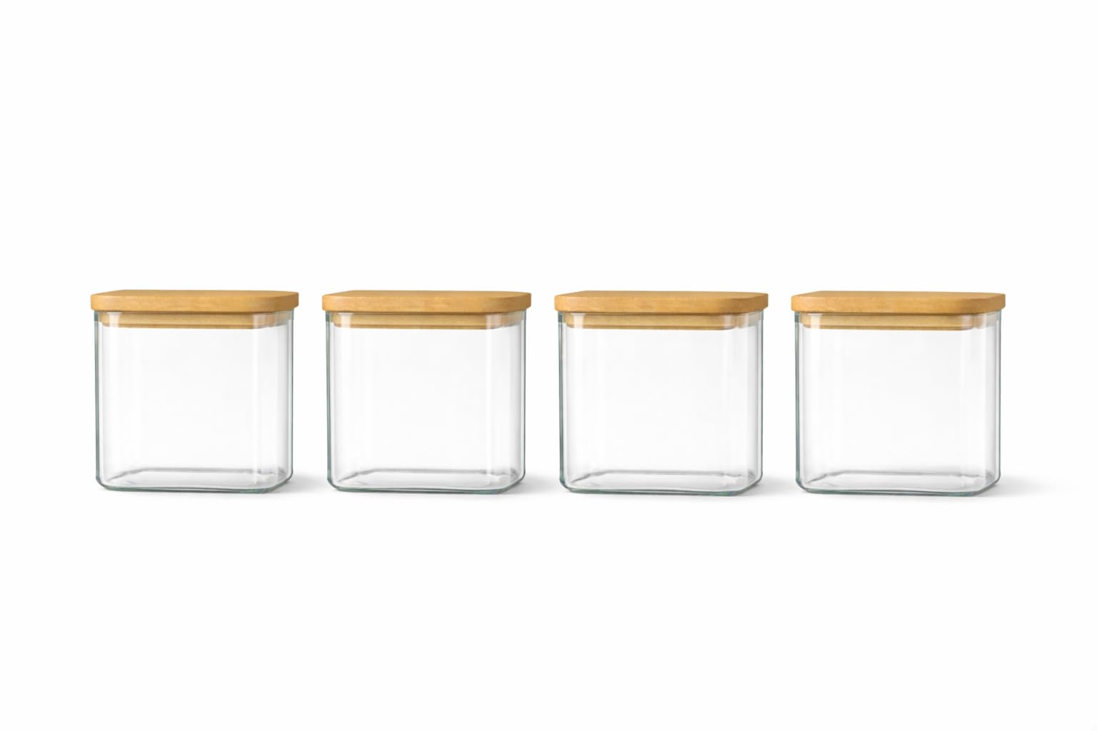 EFFESS Airtight Glass Storage Jars with Bamboo Lids, 650ML Square Containers, Kitchen Pantry Organisation Set, BPA Free, Stackable, Dishwasher Safe, 10cm, 6 Pack