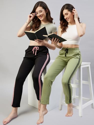 Image of BLINKIN Women Cotton Stribed Casual Style Pyjamas|Lowers With 2 Side Pockets : Ideal For Night Wear & Comfort Wear - The Ultimate Relaxed Fit Track Pants (Combo-608)