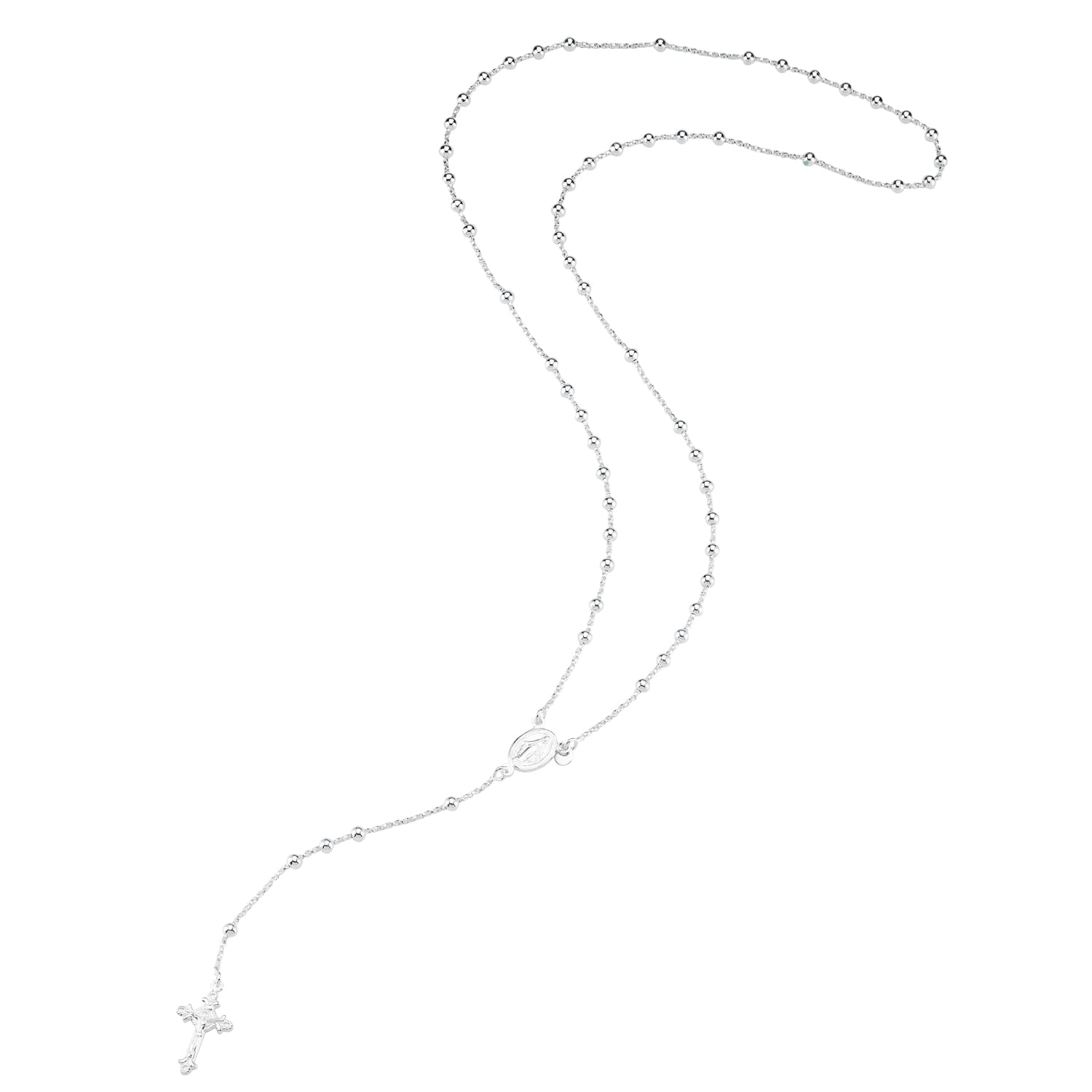 Vinani Y-Kette Rosenkranz Mutter Gottes Kreuz glänzend 925 Sterling Silber Kugeln 2YKM