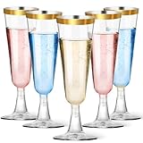 40 Pack Plastic Champagne Flutes with Gold Rim, 5.5 Oz Clear Disposable Plastic Champagne Glasses, Wine Glasses Cups for Wedding Celebration Birthday Party Wine Tasting New Years Eve Party Supplies