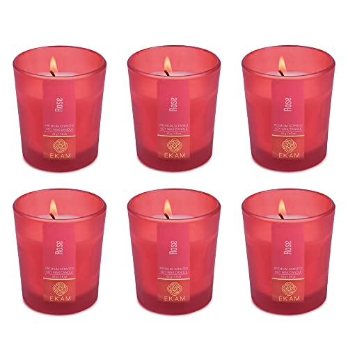 Image of EKAM Rose Votive Soy Wax Scented Candle, 40 Grams, 10 Hours Burn Time| Long Lasting Premium Candles | Ideal for Home Decor | Gifting & Aromatherapy (Pack of 6)