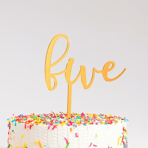Image of Golden Acrylic Cake Topper | Number Five Cake Decoration for 5th Birthday | Wedding, Anniversary, Party Supplies