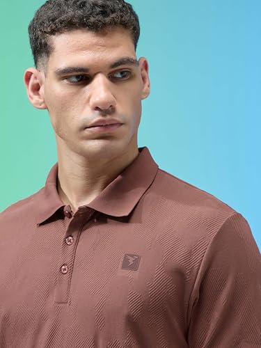 Image of TECHNOSPORT Men's Slim Fit Jacquard Textured Polo Sports T-Shirt with Cotflex, UPF50+ for Regular use