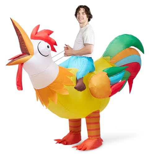 Spooktacular Creations Chicken Inflatable Costume Adult, Riding a Rooster Blow Up Funny Halloween Costume for Men Women Dress-Up Themed Cosplay Parties