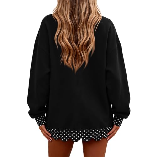 Mock Neck Sweatshirt Women Scalloped Edge Patchwork Polka Dot Pullover - image 2