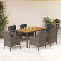 YITHOPI 7 Piece Patio Dining Set with Cushions Gray Poly Rattan Versatile Lounge Furniture Outdoor Lounge Set Patio Furniture Sets Balcony Furniture Sets for patios, Gardens, Decks