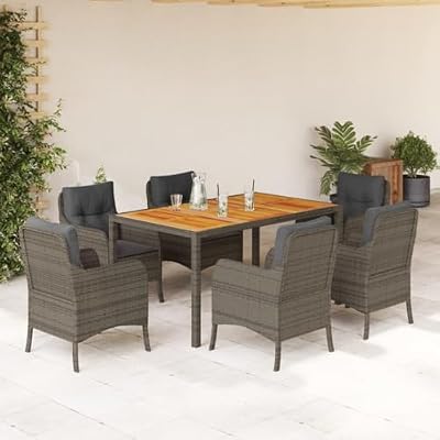 YITHOPI 7 Piece Patio Dining Set with Cushions Gray Poly Rattan Versatile Lounge Furniture Outdoor Lounge Set Patio Furniture Sets Balcony Furniture Sets for patios, Gardens, Decks