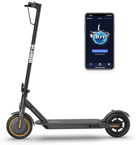 Electric Scooter with 350W Brushless Motor, 19 MPH Max Speed, 15 Miles Range, 8.5" Solid Tire, 3 Speed Modes, Cruise Control, Portable Commuter Escooter with APP, Dual Brake & E-Lock