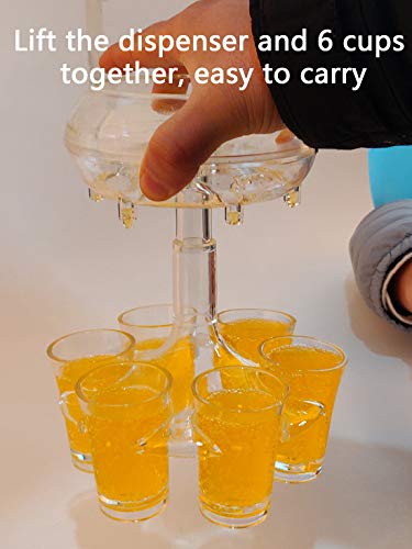 6 Shot Glass Dispenser and Holder Shot Dispenser for Filling Liquids, with 6 cups, bottle opener, straw brush, cocktail dispenser for Bar Parties
