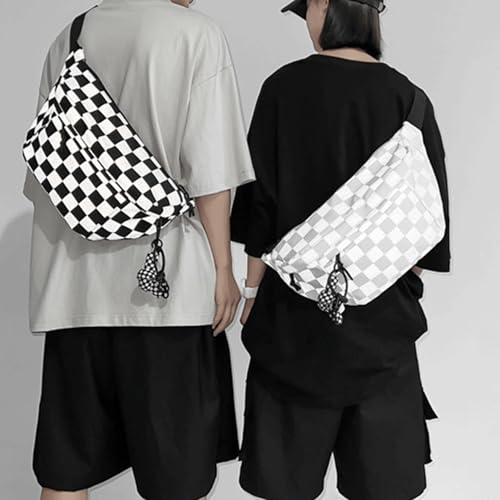 Checkered Crossbody Bag Knot Charms Large Canvas Checkered Bum Bag Spacious Bum Messenger Bags Alt Trendy Shoulder Bags 20252