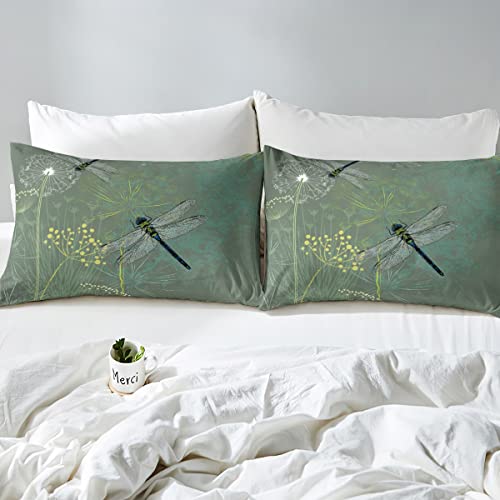 Homewish WWS15792ZMD-TJ_USQ Dragonfly Duvet Cover Set Queen Size,Dandelion Floral Bedding Set 3Pcs thumb #4