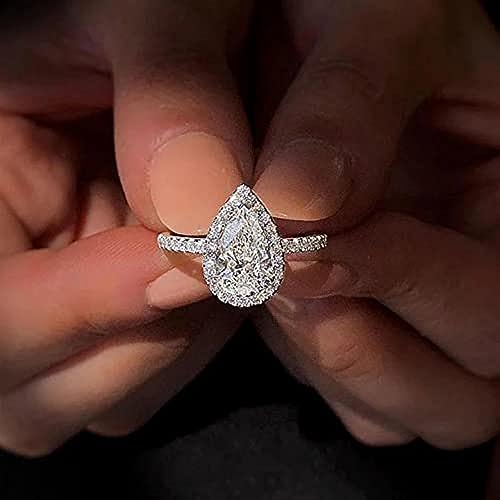 925 Silver Ladies Classic 18K Fashion Elegant Drop Pear Shape Ring Engagement Wedding Ring Ideas Sparkling Drop Shaped Zircon Wedding for Women Jewelry Sizes 6-10 569 <7>4
