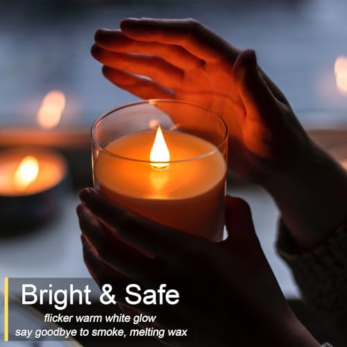 Image of TECHLONG Glass Flameless Candles with Remote Timer, 3D Moving Flame Flickering, Last 600+ Hours Battery Candles, Real Wax LED Votive Candle for Festival Wedding Home Party Decor, 3 inch x 4 inch