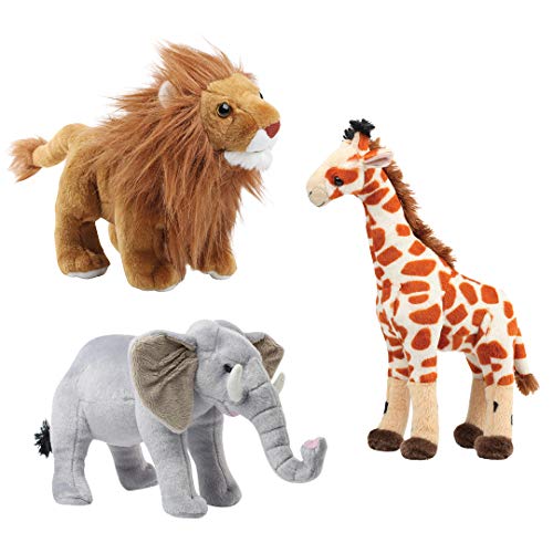 Safari Animals Plush And Book Set - Stuffed Animals Of 3 Savanna Animals Storybook- 12” Set Includes Lion, Giraffe And Elephant Colorful Children Book #TOP1