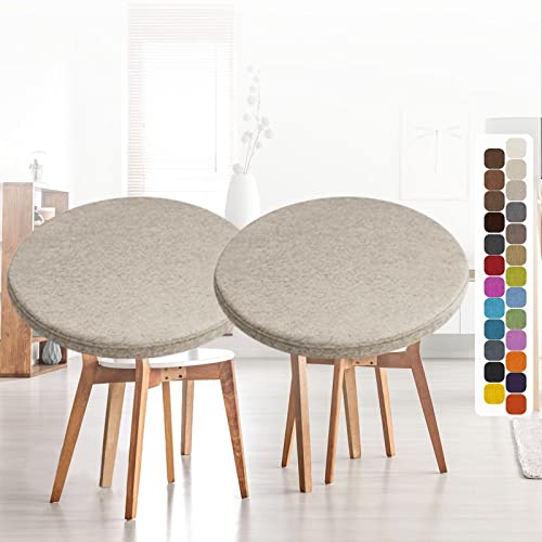 Aselbia Sitzkissen Rund aus Leinen ø35cm - 2er Set, Höhe 3cm, Waschbare rutschfest Stuhlkissen, für Zuhause, Küche, Esszimmer, Garten, Büro Innen/Outdoor Sitzpolster,Hellgrau Cover