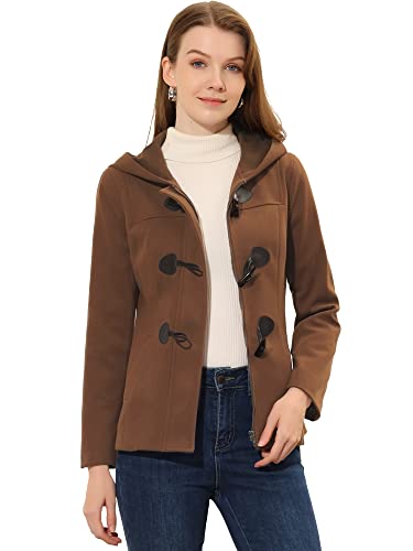 Allegra K Chaquetón con capucha y bolsillos profundos con cremallera delantera corta tipo trenca para mujer Marrón oscuro XS