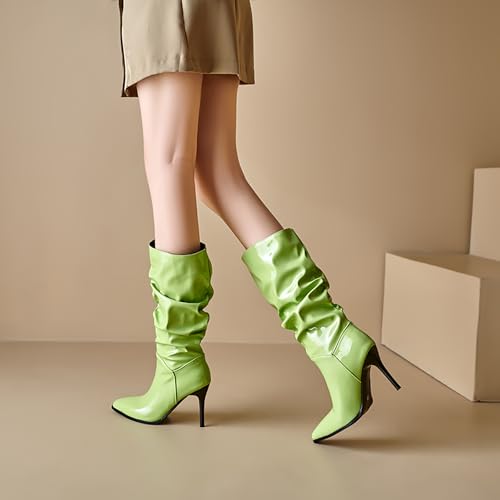Bottes mi-mollet aiguille style slouch plissé à enfiler - 3