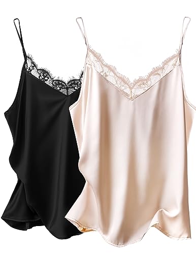 Image of Ekouaer Women's Satin Lace V Neck Camisole Tops Pajama