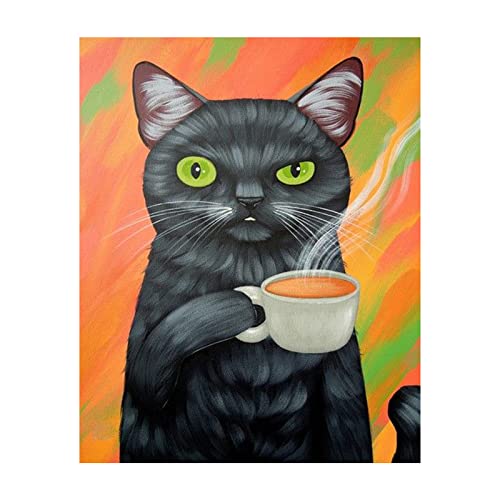 Diamond Painting Katze, 5D Diamantmalerei Set für Erwachsene Kinder Groß, Diamant Painting Bilder Erwachsene für Zuhause, Wanddekoration (40x60cm) (Katze Kaffee) Cover