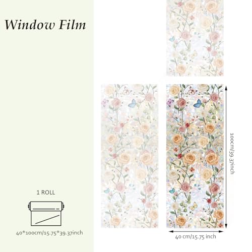 Película decorativa para ventana efecto vitral Boho floral 40x15.75 pulgadas miniatura 4