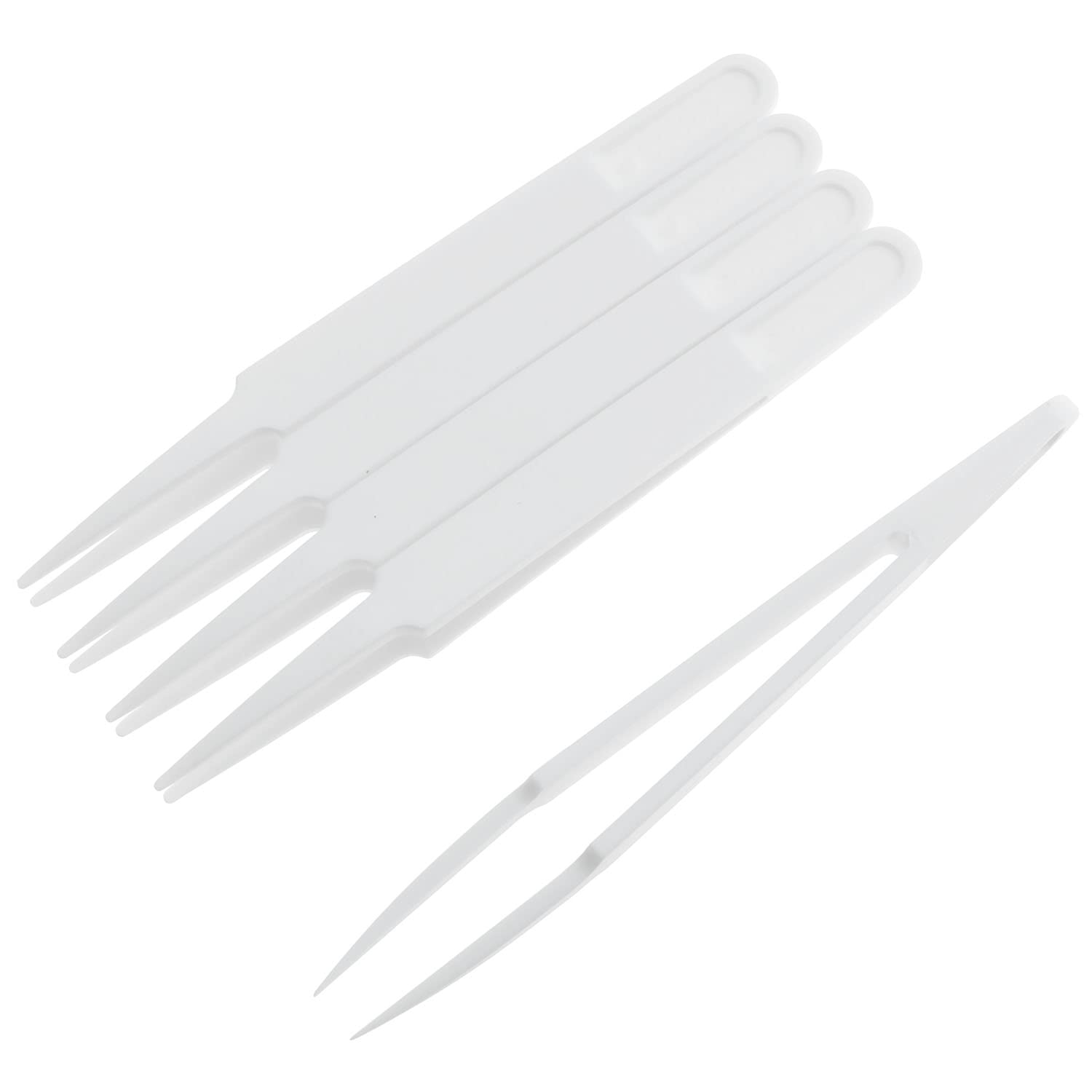 E-outstanding 5PCS Plastic Pointed Tip Tweezers Repairing Tools for Electronic Repairing 93303 Round Tip Plastic Tweezers, White