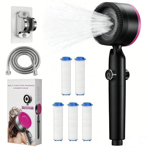 Alcachofa Ducha con Filtro,Alcachofa de Ducha alta Presion con Manguera de 1.5M,Soporte,Filtro*5,Alcachofas con 4 Modos con OFF/ON,Filtro Duchas economizadora(Ideal para Aguas Duras),Negro