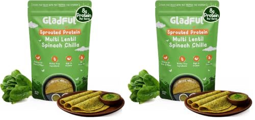 Image of Gladful Sprouted Protein Spinach Instant Chilla Mix - No Maida, No Palm Oil, Gluten Free, High Protein & Fiber-Rich Food, 200 g (Pack of 2)