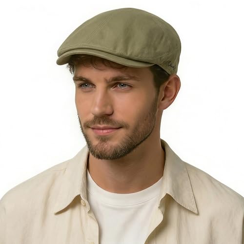 Image of ZLYC Men Cotton Flat Cap Summer Scally Ivy Gatsby Newsboy Beret Driver Cabbie Hunting Hat