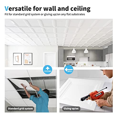 Image of Art3d 36-Pack Square Drop Ceiling Tile 2ft x 2ft in White, PVC Ceiling Panel 24 x 24in. - Covers 144 Sq.,ft., Multi-Pack, Compatible with 15 /16 inch Drop Ceiling Grid System