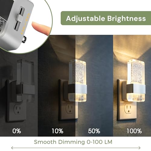 Image of L LOHAS LED Night Light, Dimmable Night Lights Plug into Wall, 2 Pack Acrylic Silver Nightlight with Light Sensor, 0-100LM Automatic Plug in Nightlight for Bathroom, Hallway, Stairway, Gift
