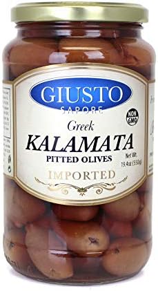 Giusto Sapore Greek Olives - Kalamata Pitted - Premium Gourmet GMO Free - Imported from Greece and Family Owned - 19.4oz. - Classic Jar